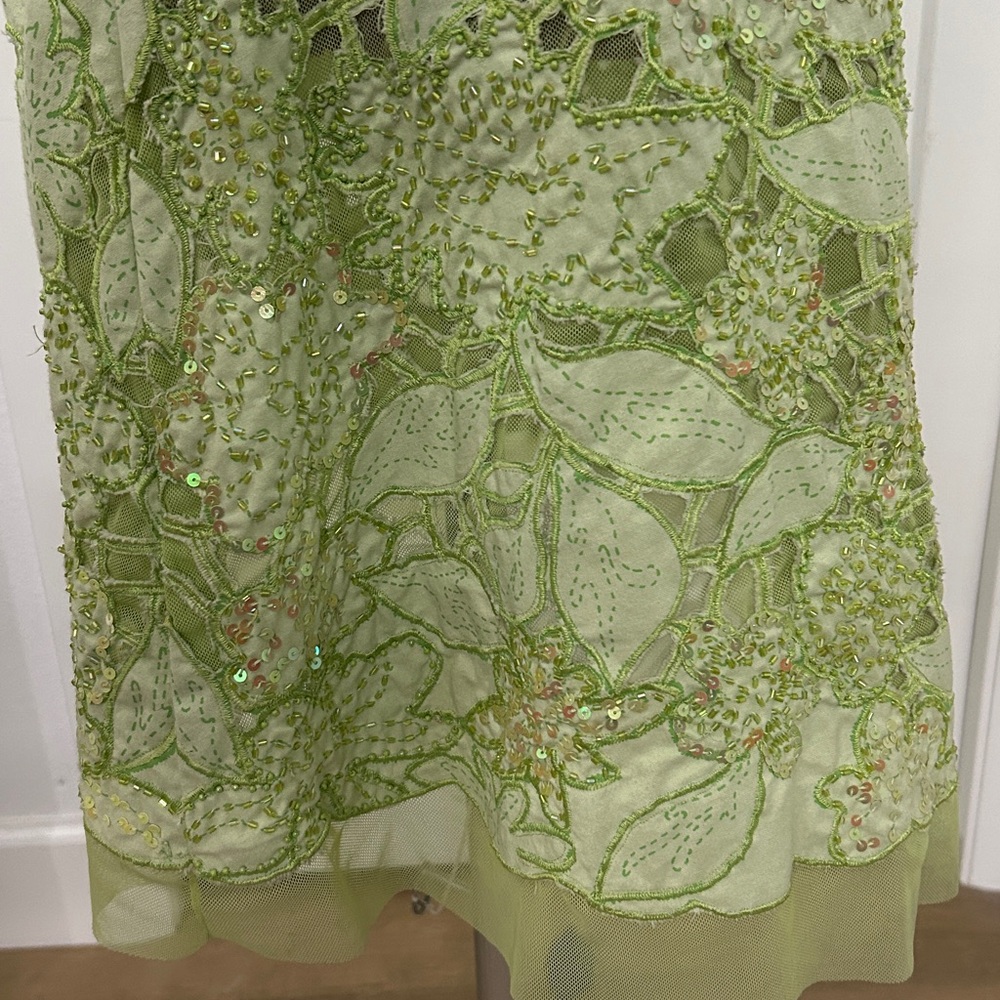 Vintage 90’s Basil & Maude Heavily Beaded & Sequined Green A-Line Skirt | SZ 6 - Picture 5 of 11